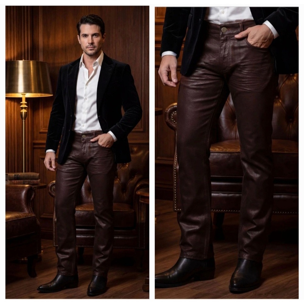 Barabas Mens Cognac Legacy Straight Fit Coated Denim Elite Casual Jeans Size 38